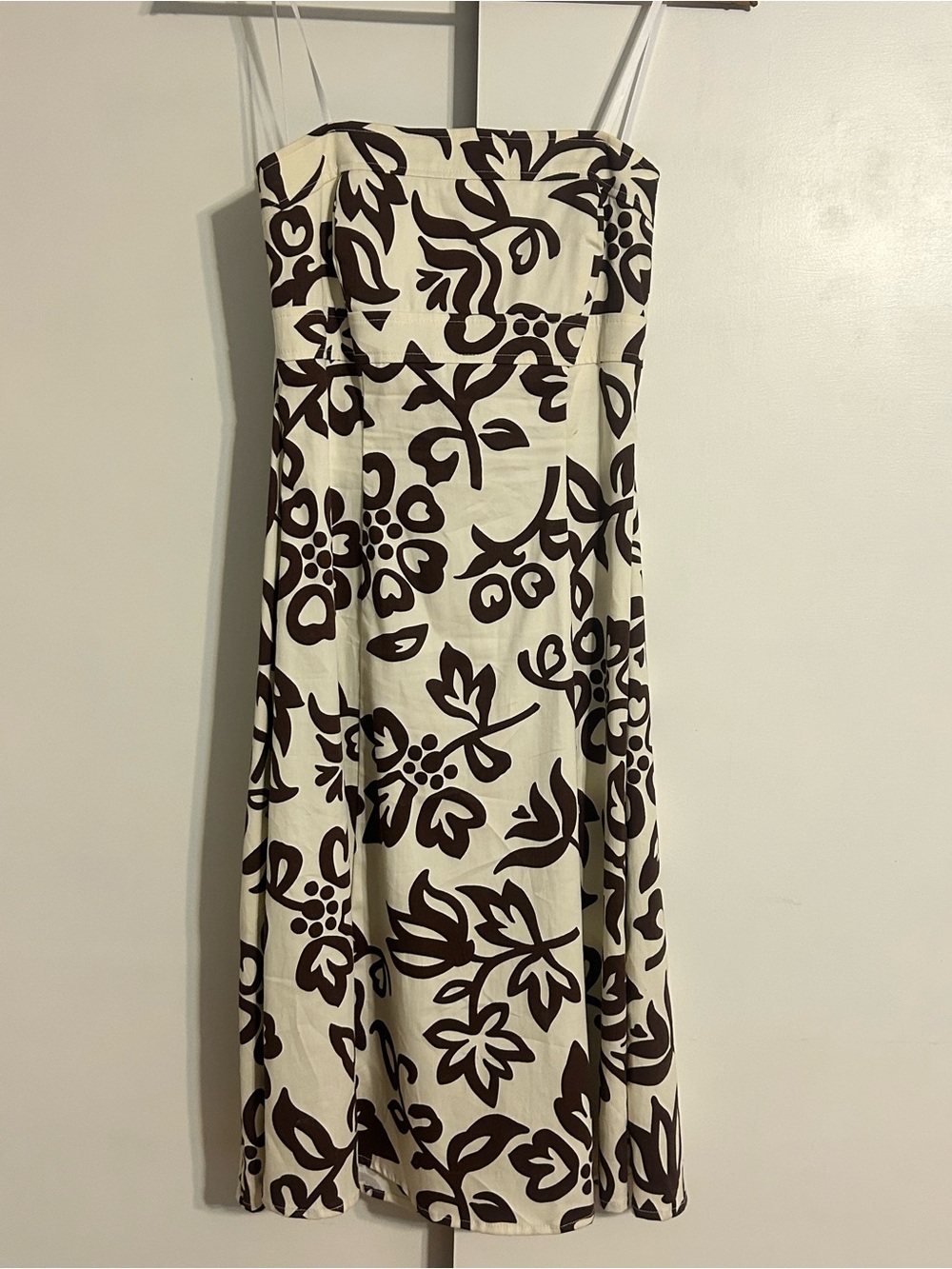 Y2K B. Darlin Brown Floral Strapless Midi Dress - Cream & Brown